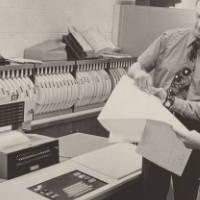 Student Gearhardt Wittag and Gordon Stegiuer, director of the Computer Center, Spring 1972